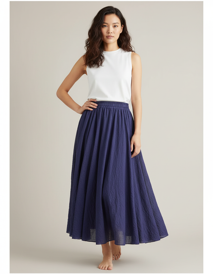 Jupe Plissée longue bleue marine fluide