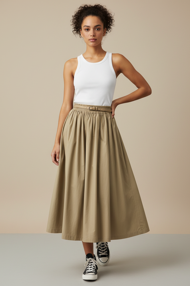 Jupe Plissée taille haute kaki élégante