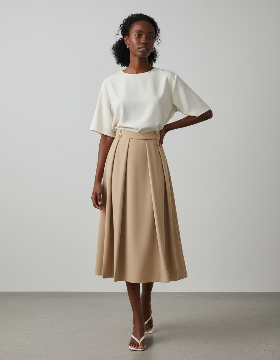 Jupe Plissée beige évasée élégante