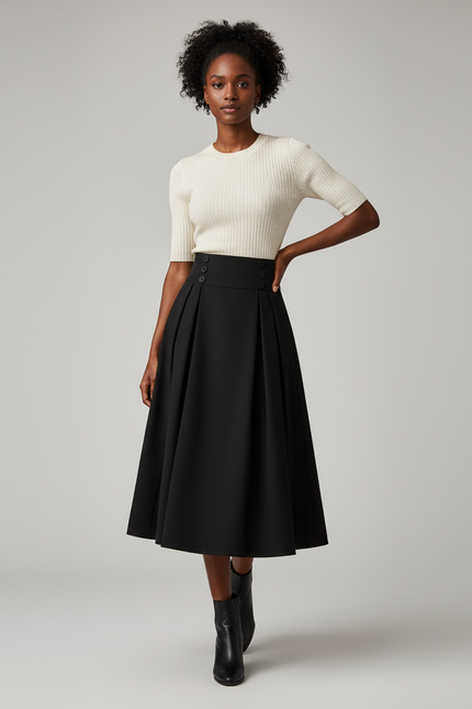 Jupe Plissée Noire Taille Haute Élégante