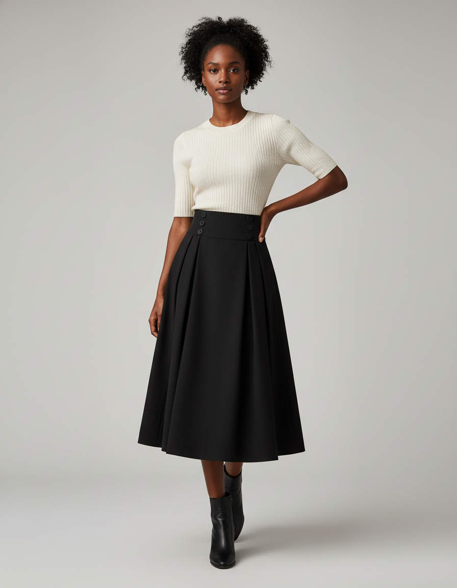 Jupe Plissée Noire Taille Haute Élégante
