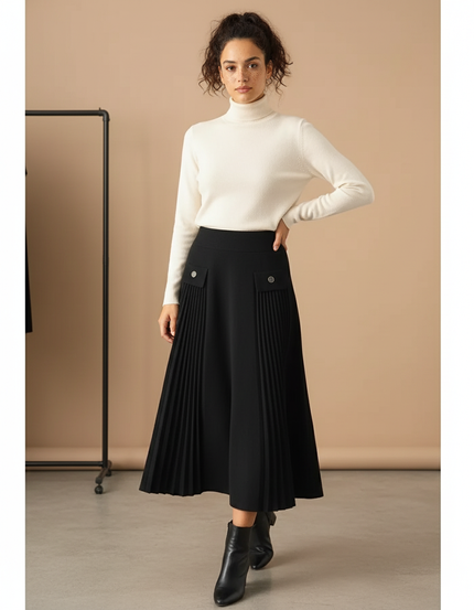 Jupe Plissée noire chic mi-longue