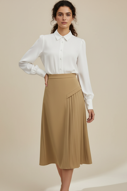Jupe Plissée Camel Asymétrique Élégante