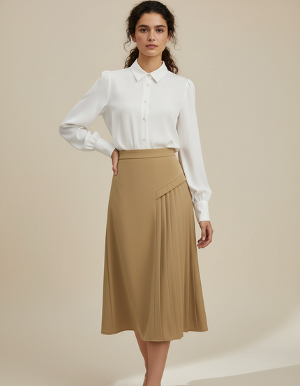Jupe Plissée Camel Asymétrique Élégante