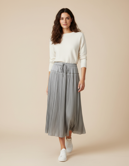 Jupe Plissée gris argent taille cordon élégante