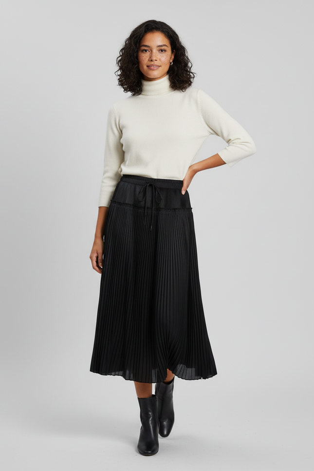 Jupe Plissée Noire Mi-Longue Élégante