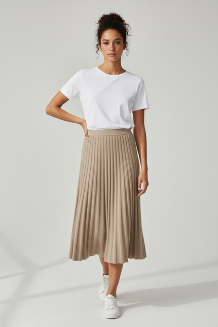 Jupe Plissée beige tricotée élégante