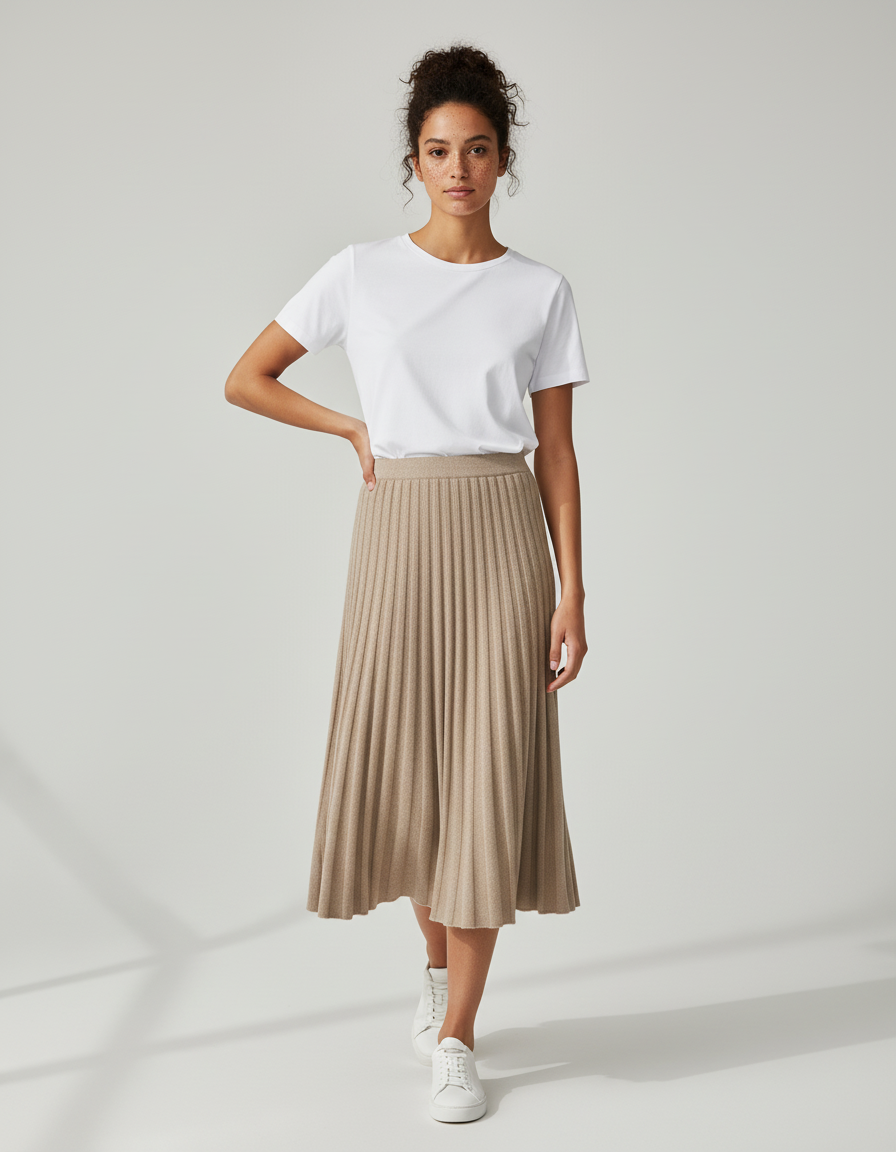 Jupe Plissée beige tricotée élégante