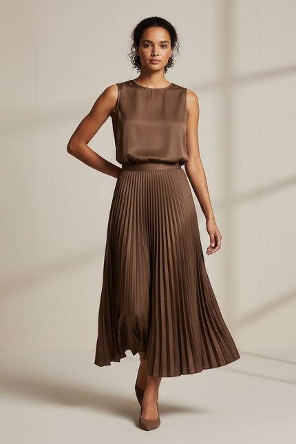 Jupe Plissée Marron Fluide Chic