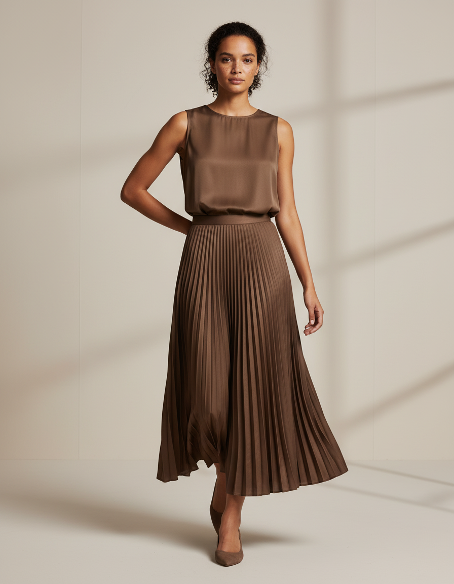 Jupe Plissée Marron Fluide Chic