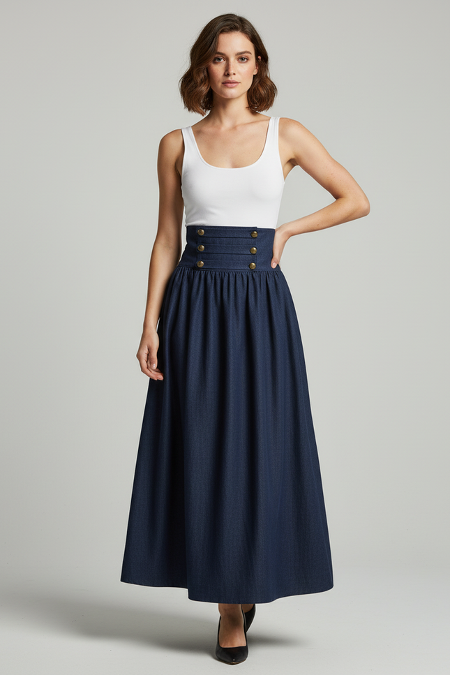 Jupe Plissée denim taille haute chic