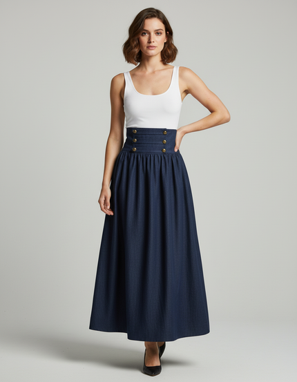 Jupe Plissée denim taille haute chic