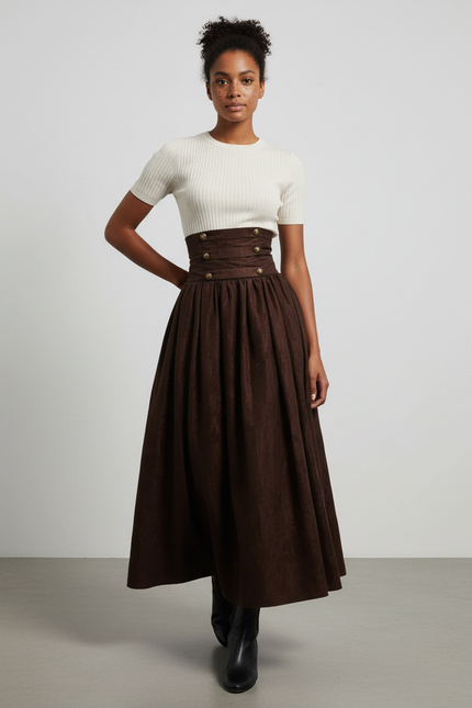 Jupe Plissée marron taille haute élégante