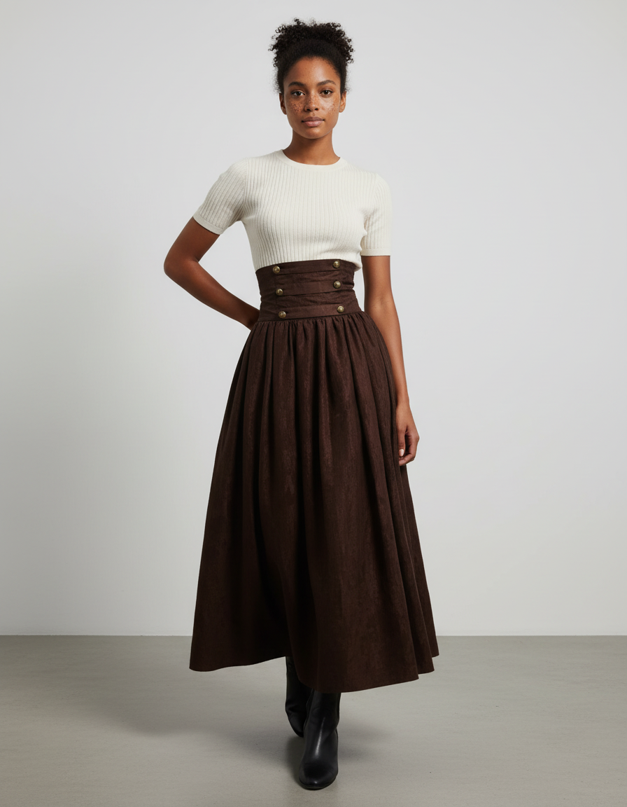 Jupe Plissée marron taille haute élégante