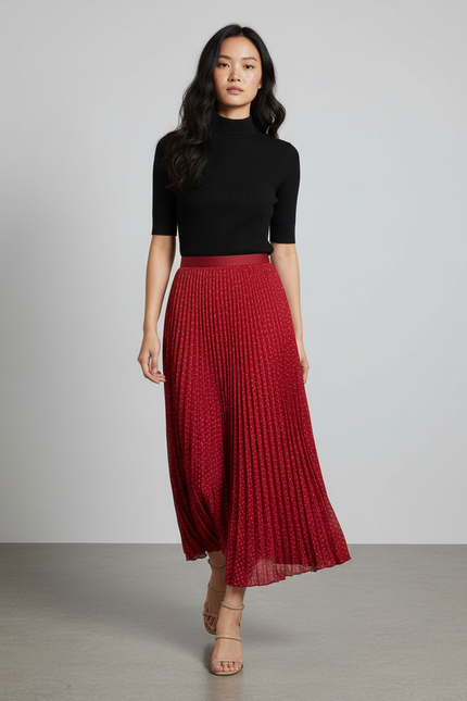 jupe plissée rouge bordeaux