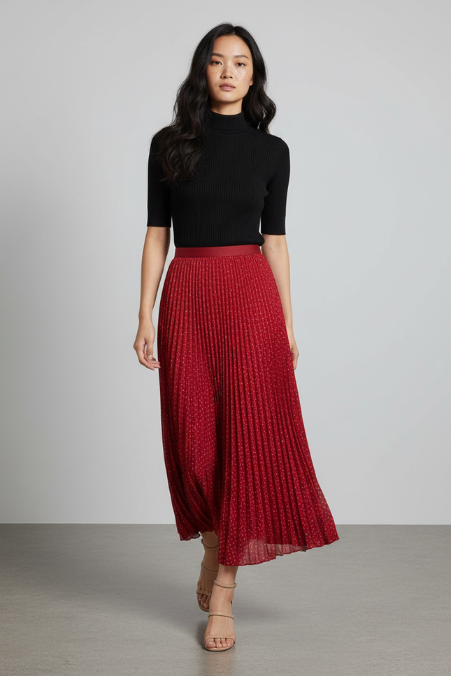 jupe plissée rouge bordeaux