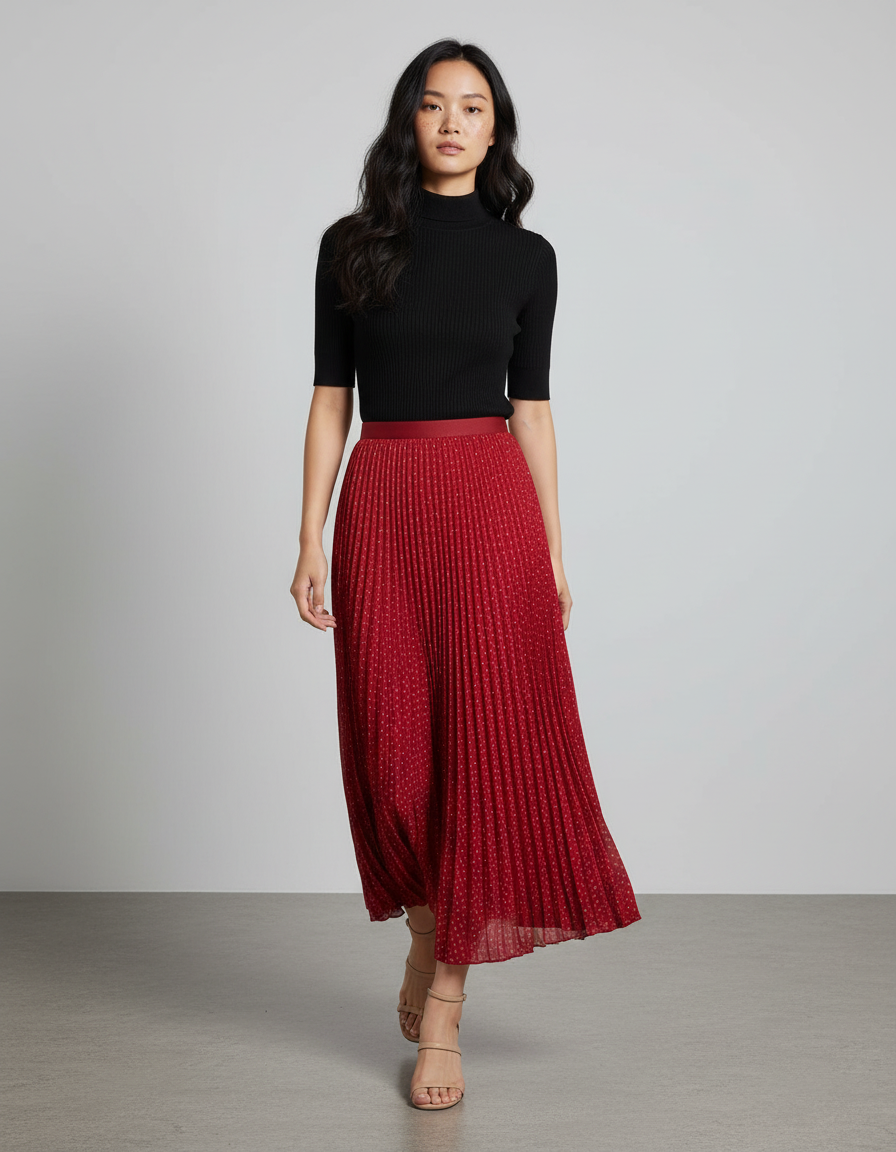 jupe plissée rouge bordeaux
