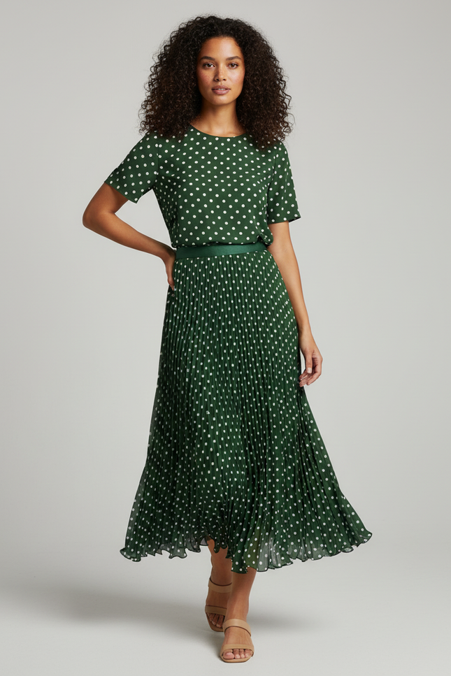 jupe longue plissée vert