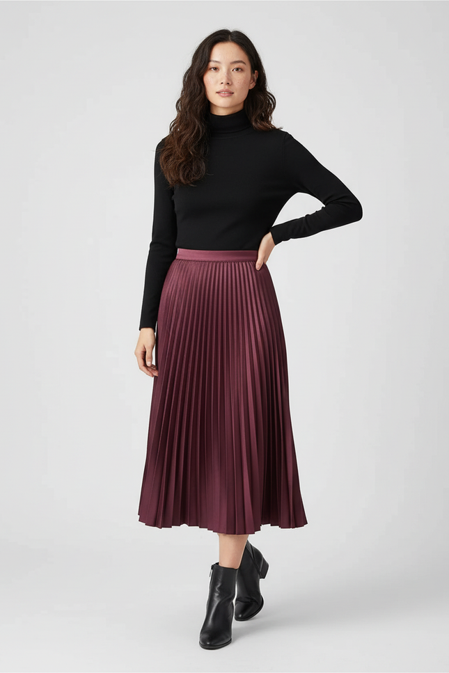 Jupe Plissée Bordeaux Midi Élégante
