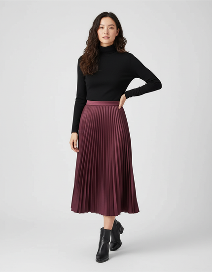 Jupe Plissée Bordeaux Midi Élégante