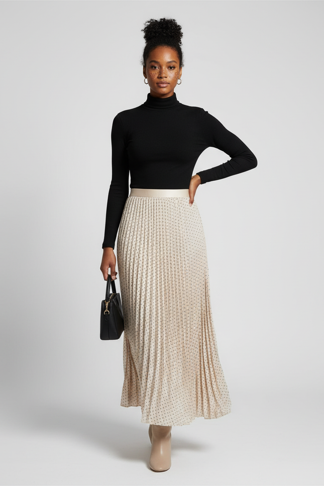jupe longue plissée beige