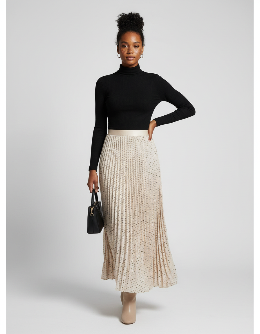 jupe longue plissée beige