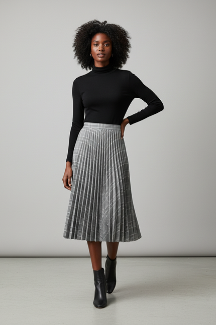 Jupe Plissée Plaid Midi Chic