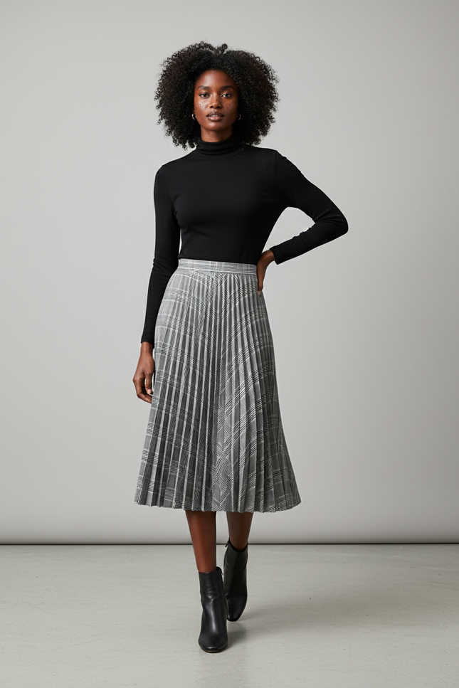 Jupe Plissée Plaid Midi Chic