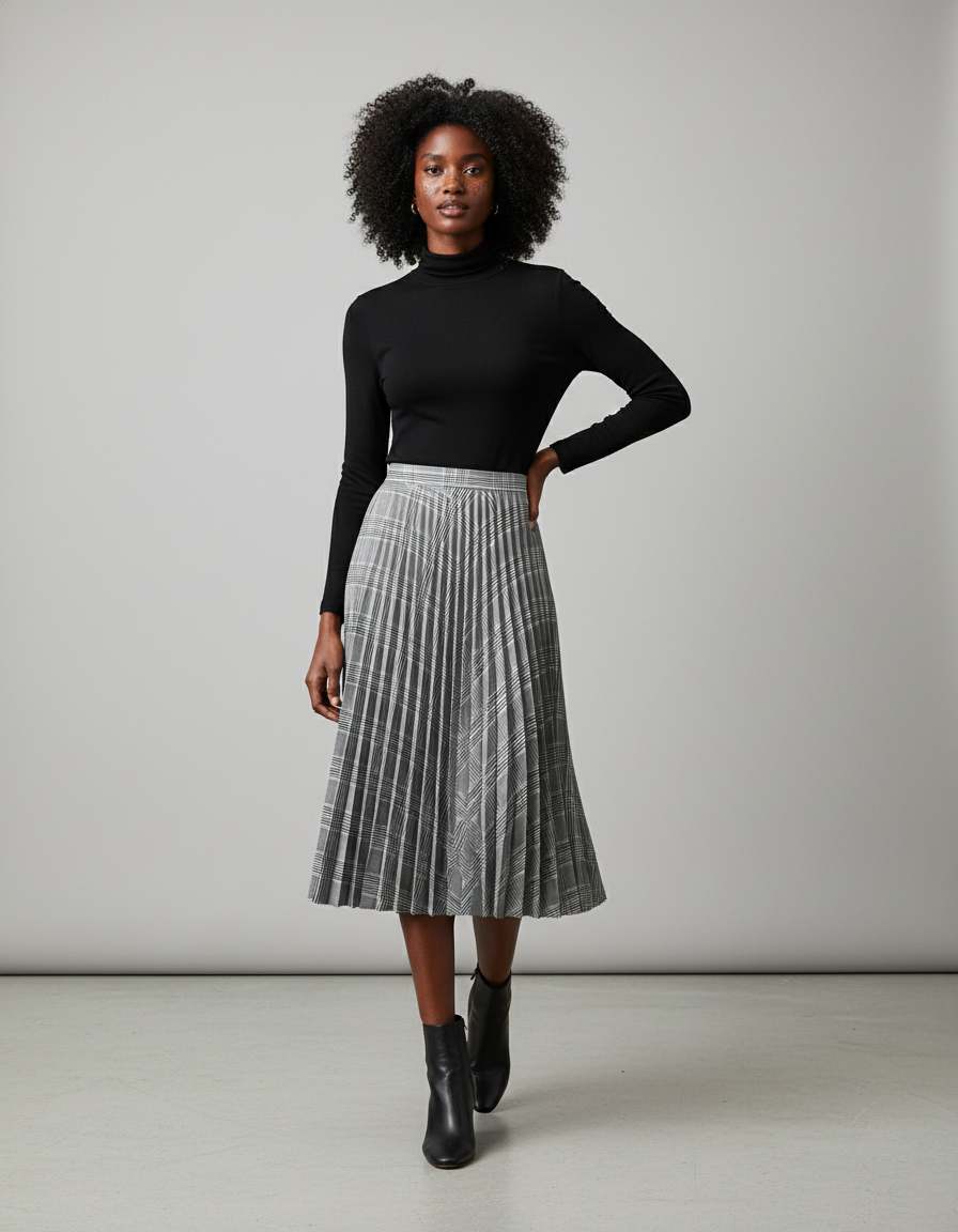 Jupe Plissée Plaid Midi Chic