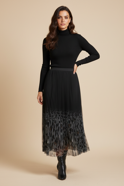 jupe longue plissée noire transparente
