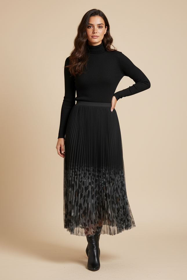 jupe longue plissée noire transparente