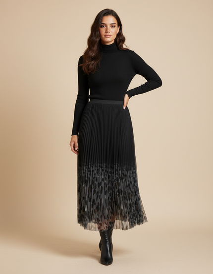 jupe longue plissée noire transparente
