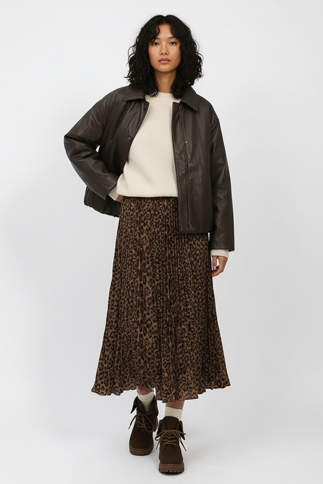 jupe plissée longue leopard
