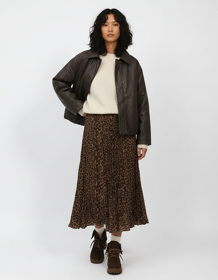 jupe plissée longue leopard