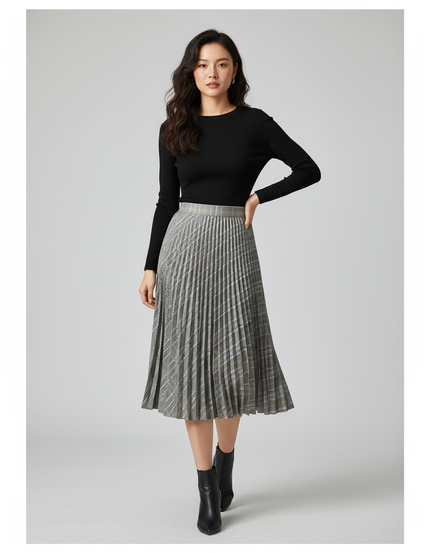 Jupe Plissée Plaid Grise Chic