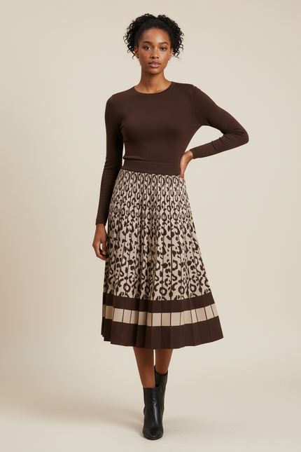 Jupe Plissée Leopard Maille Élégante
