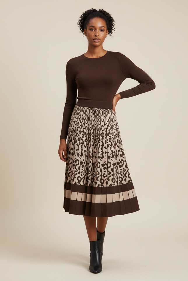 Jupe Plissée Leopard Maille Élégante