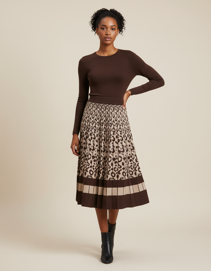 Jupe Plissée Leopard Maille Élégante