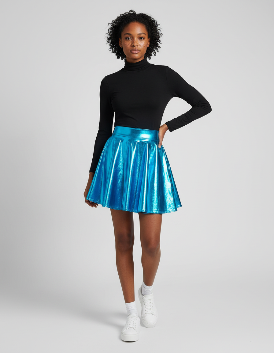 Jupe Plissée Bleu Brillante Holographique
