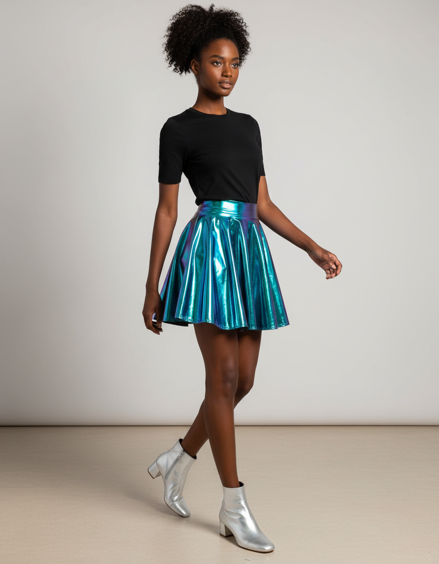 Jupe Plissée holographique brillante chic