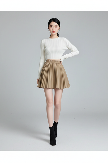 Jupe Plissée camel simili cuir chic