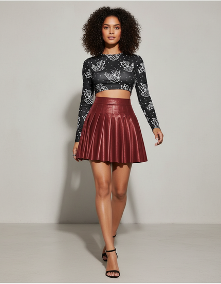 Jupe Plissée Bordeaux Similicuir Chic
