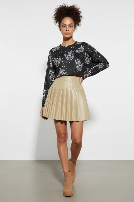 Jupe Plissée Beige Similicuir Chic