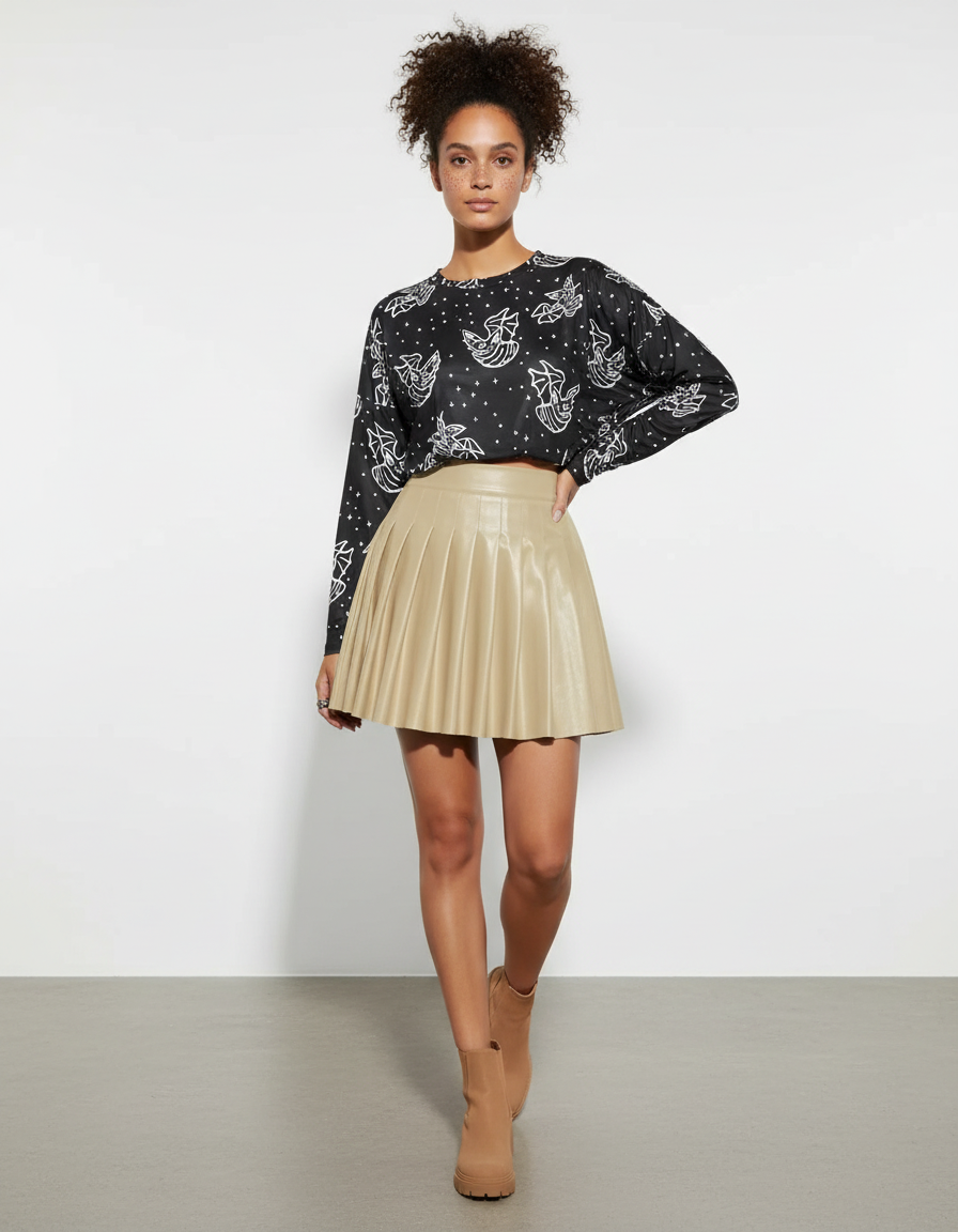 Jupe Plissée Beige Similicuir Chic