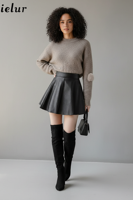 Jupe Plissée Mini Cuir PU Chic