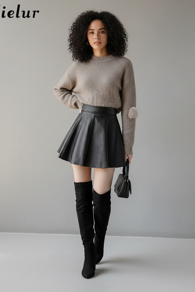 Jupe Plissée Mini Cuir PU Chic