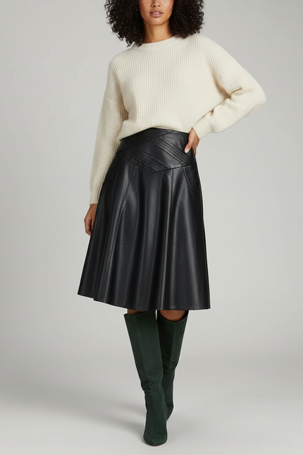 Jupe Plissée Simili Cuir Noire Chic