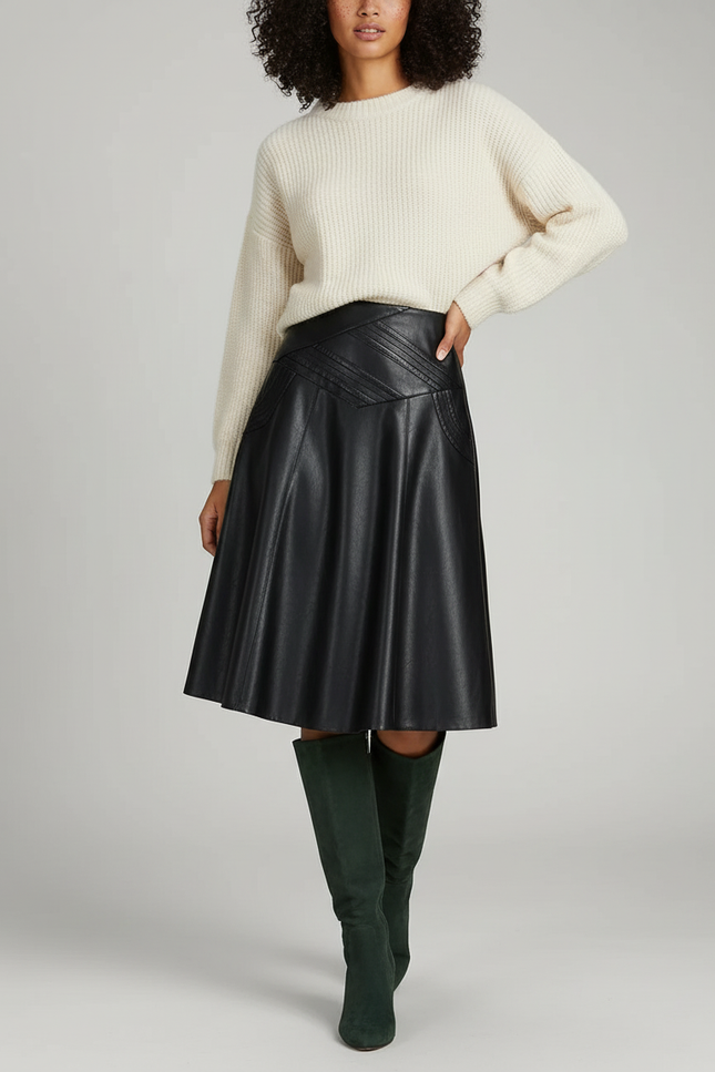 Jupe Plissée Simili Cuir Noire Chic