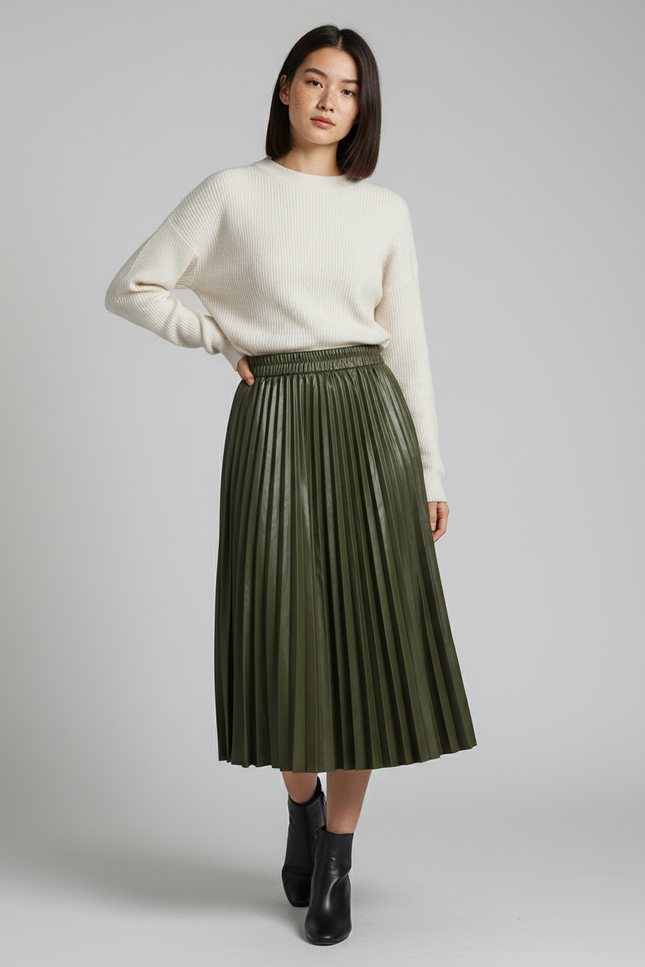 jupe plissée vert foncé