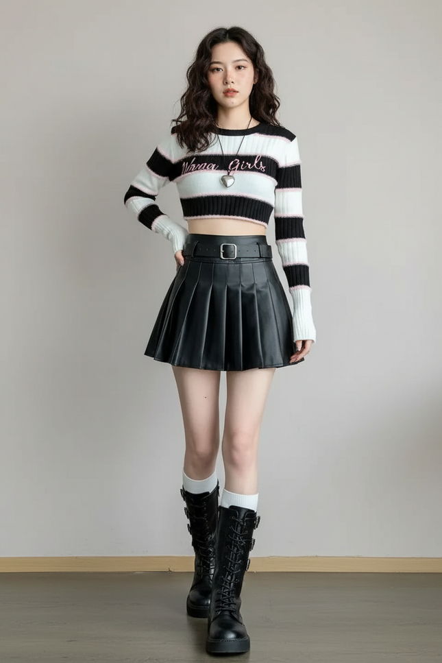 Jupe Plissée mini simili cuir chic